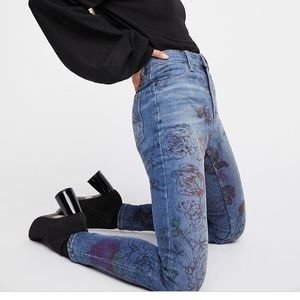 We the free “paisley” floral/drawn/painted jeans